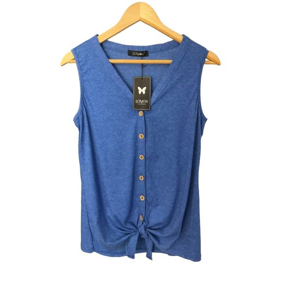 LOMON Tops - NWT- Women’s Simple, Sexy Tie Knot Sleeveless Button Down Blouse/Top